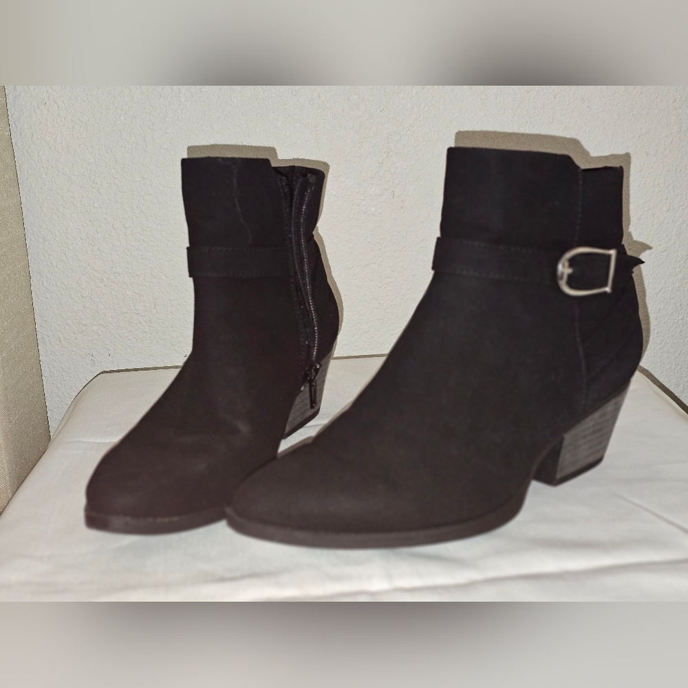 Life Stride Black Suede-Look Ankle Boots with Buckle